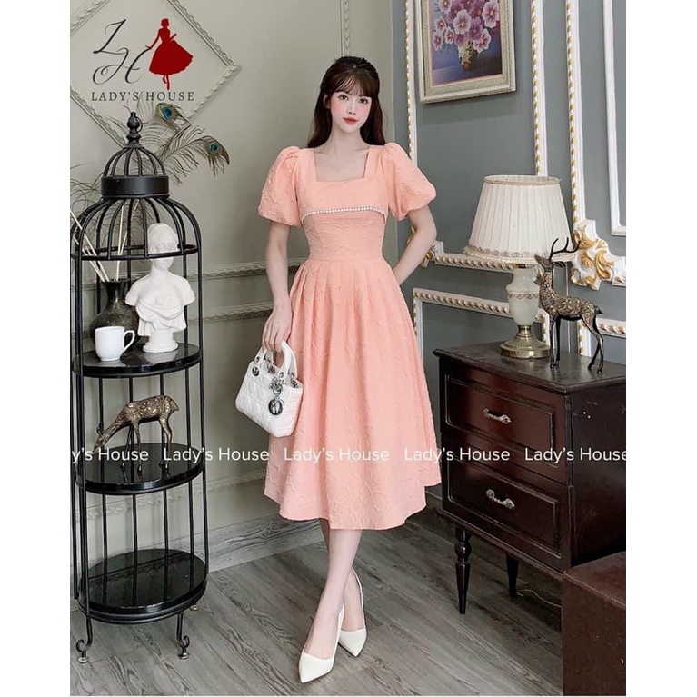 [10.10 Sales Freeship] Đầm tiểu thư cổ vuông tay phồng, đầm xốp đi tiệc dáng dài sang trọng, chanh sả dx