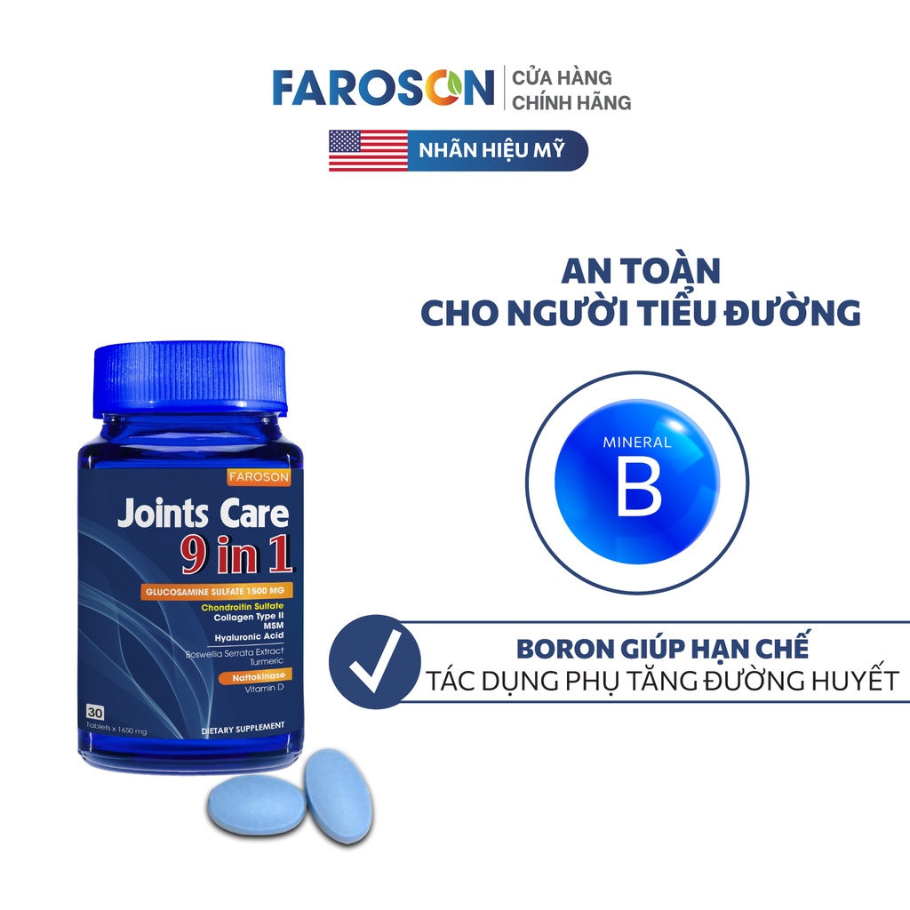 Glucosamine xương khớp Faroson Joints Care 9 in 1 hộp 30 viên