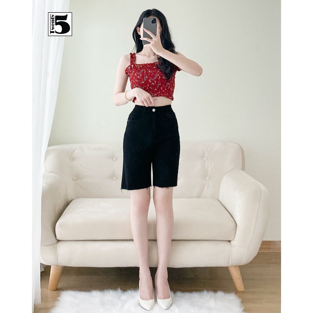 Quần jeans nữ lửng gấu cắt tua rua dáng ôm Twentyfive 4172