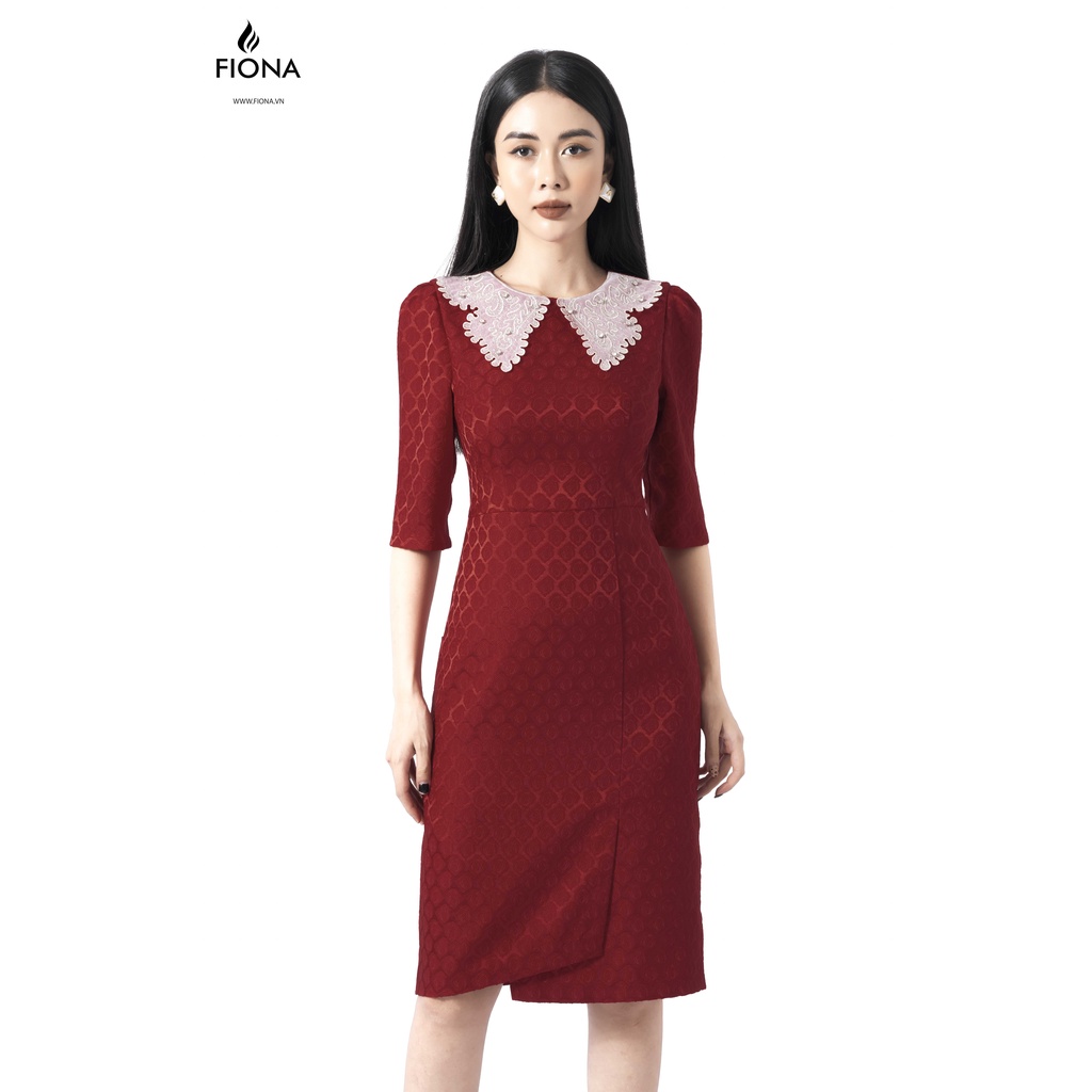 Đầm Gấm Dáng Ôm FIONA, Phối Cổ Ovanza, Đính Đá Mã L451000