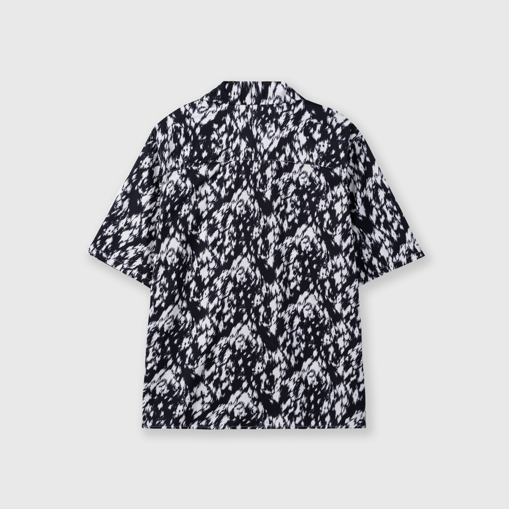 Áo sơ mi nam ngắn tay DEWE, vải lụa nhập khẩu chống nhăn thoáng mát, họa tiết Loang Đen - DEWE Cuban Shirt