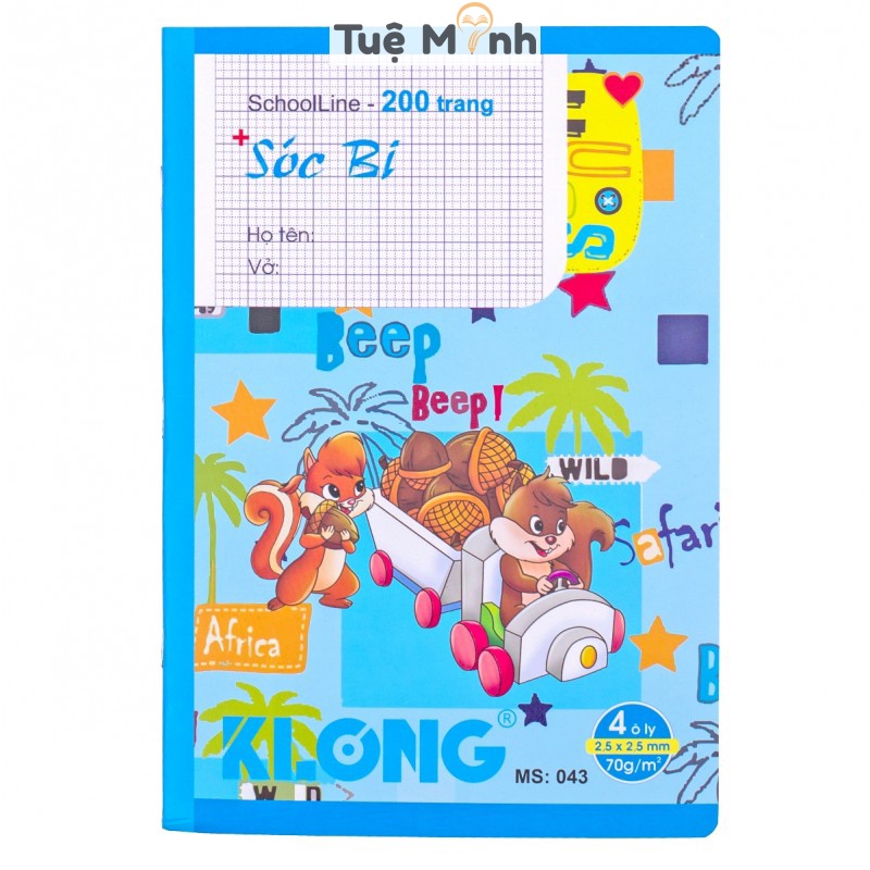 Vở ô ly KLong 200 trang may dán gáy bìa dễ thương giấy 70gsm MS 043