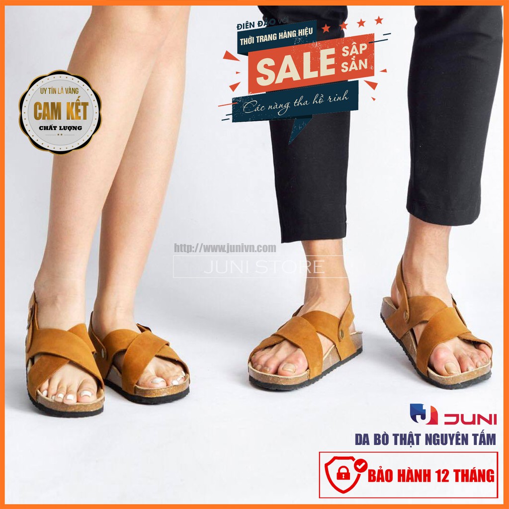 [DA BÒ THẬT] D11-Dép Sandal da bò quai chéo Birken Bioline Unisex (Đế trấu) – Juni Store