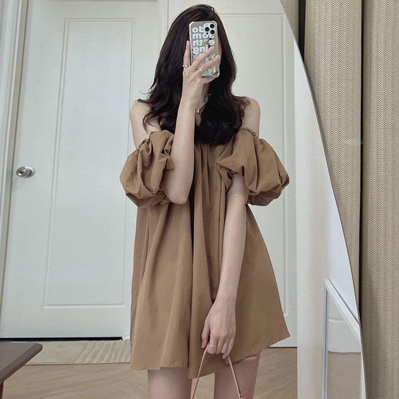 Đầm Ngắn Trễ Vai Tay Phồng Dáng Rộng Phong Cách Pháp Cổ Điển Thời Trang Mùa Hè Dành Cho Nữ