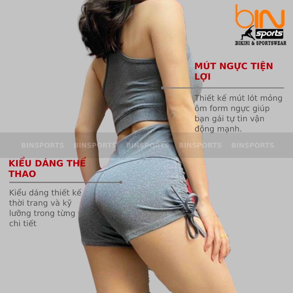 Set bộ đùi thể thao tập gym yoga nữ áo bra kèm mút quần đùi dây rút Sports BN020