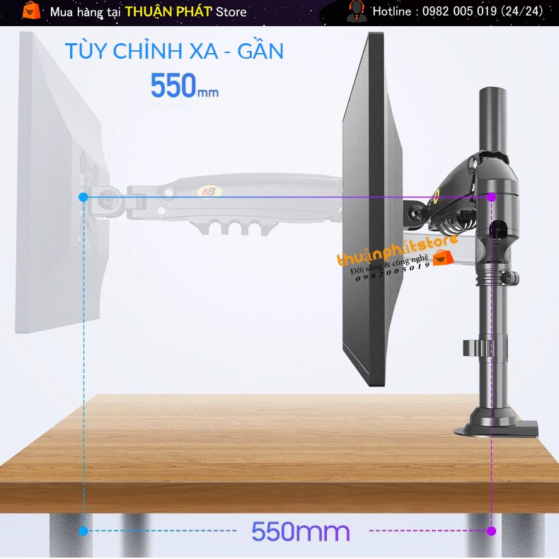 Giá Treo Màn Hình NB H100 - Hỗ Trợ Màn 22 - 35 Inch - Tay Treo Màn Hình Máy Tính Gắn Bàn Xoay 360 Độ