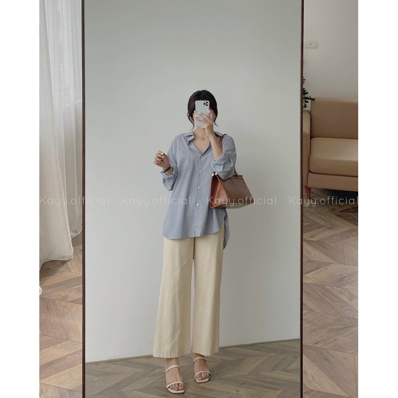 Sét áo sơ mi đũi mix quần ống rộng | BigBuy360 - bigbuy360.vn