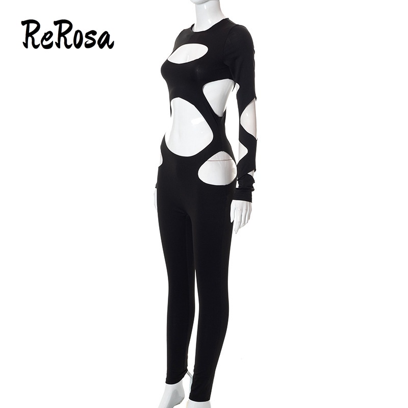 Rerosa Áo Liền Quần Tay Dài Hở Rốn Dáng Ôm Màu Trơn Thời Trang Đường Phố Gợi Cảm Dành Cho Bạn Nữ | BigBuy360 - bigbuy360.vn