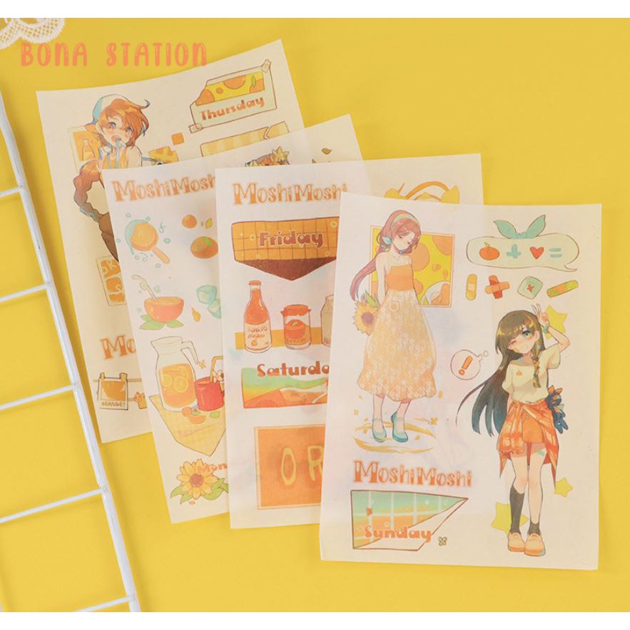 Bộ 4 tấm sticker hình dán Orange Moshimoshi | BSB040
