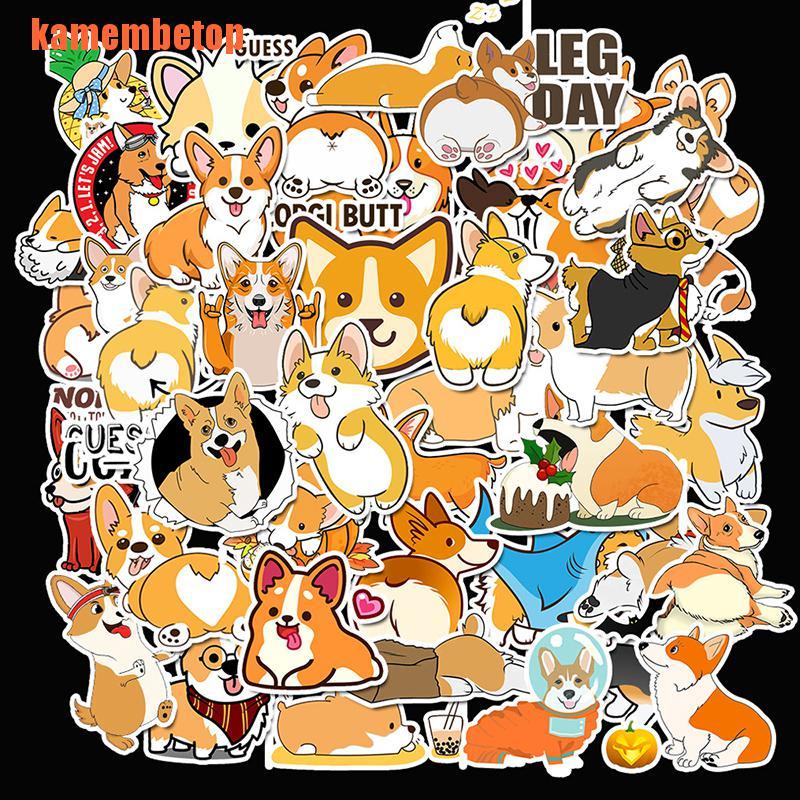 Bộ 50 Miếng Dán Chống Thấm Nước Họa Tiết Chú Chó Corgi Trang Trí Laptop / Xe Hơi
