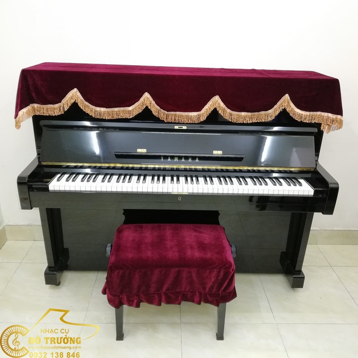 Combo khăn phủ đàn Piano và phủ ghế đàn mẫu nhung đỏ