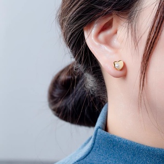 Bông tai nữ Hàn Quốc khuyên tai bạc 925 mạ vàng hình trái tim Melade Jewelry