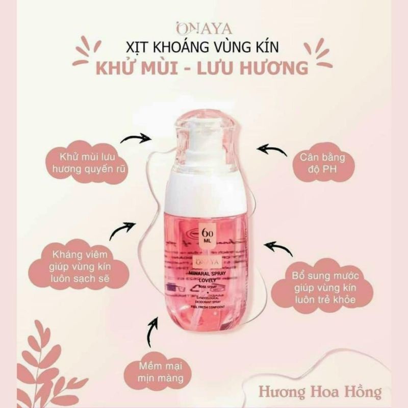 Xịt khoáng vùng kín ONAYA 60ml chính hãng nước hoa vùng kín giúp căng mướt, mềm mịn và căng bằng độ pH