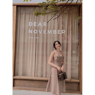 Đầm 2 dây nude ngực xếp ly