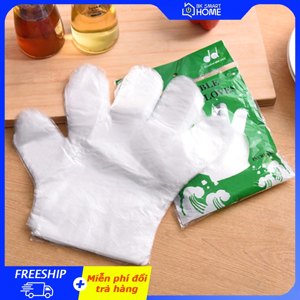 Set 100 găng tay nhựa dùng 1 lần loại bao mỏng - 100 Bao tay nilong xài 1 lần