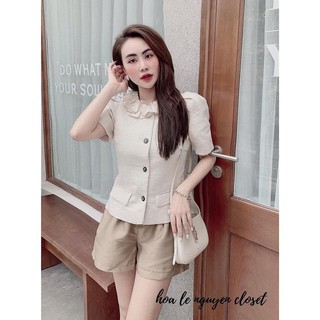 Áo dạ mỏng ngắn tay phối cổ bèo