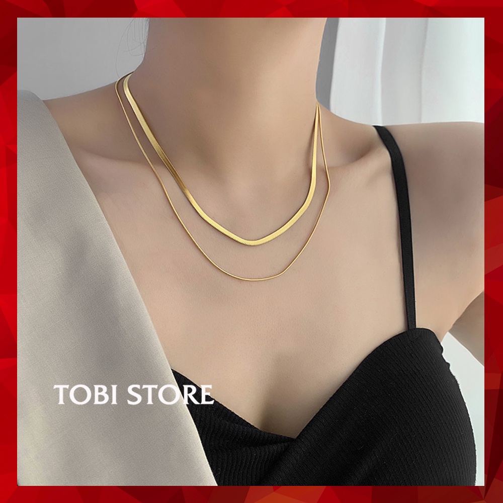 [Không đen gỉ] Dây chuyền thép titan mạ vàng 02 tầng sợi chỉ mảnh TB556