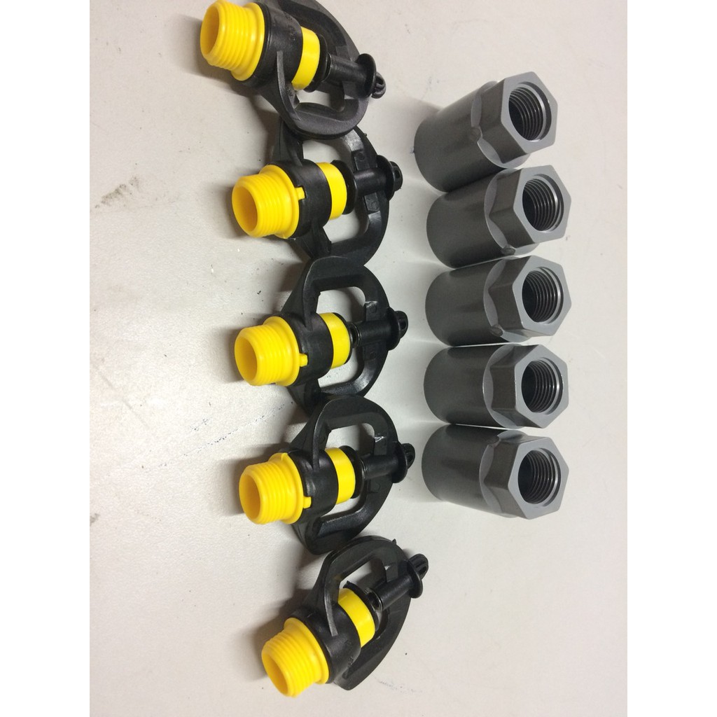 Bộ 20 béc tưới cây phun mưa góc quay 360 độ BB909 ren ngoài 17mm mỗi bộ gồm 01 béc bb909 + 01 RT17 1 đầu dán ống 21
