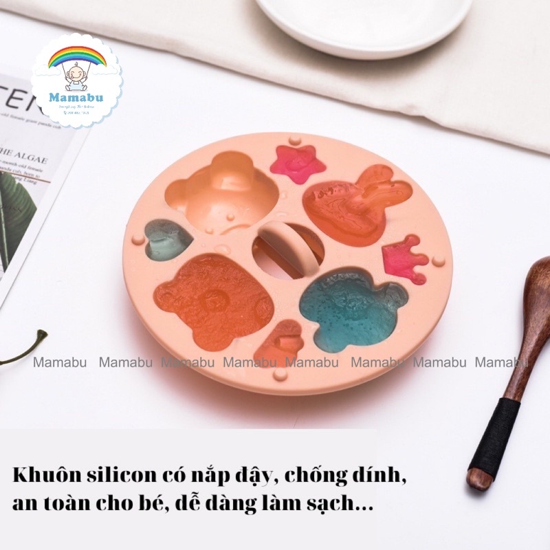 Khuôn Silicon Tròn Làm Bánh Flan, Thạch Pudding, Khuôn Hấp Bánh, Nướng Bánh Có Nắp Đậy Hình Con Vật Dễ Thương Mamabu