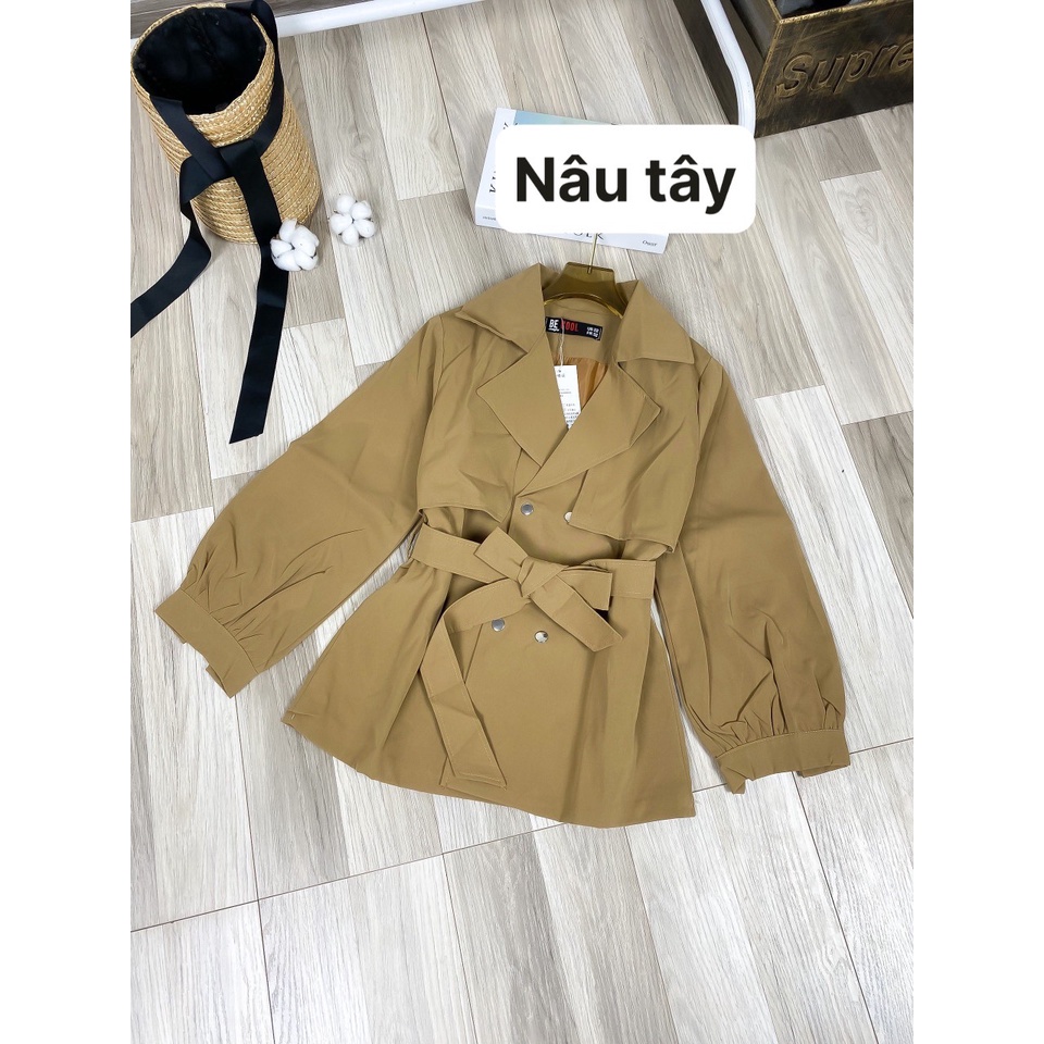 ÁO MANGTO DÁNG NGẮN KÈM ĐAI 2 LỚP LÓT LỤA
