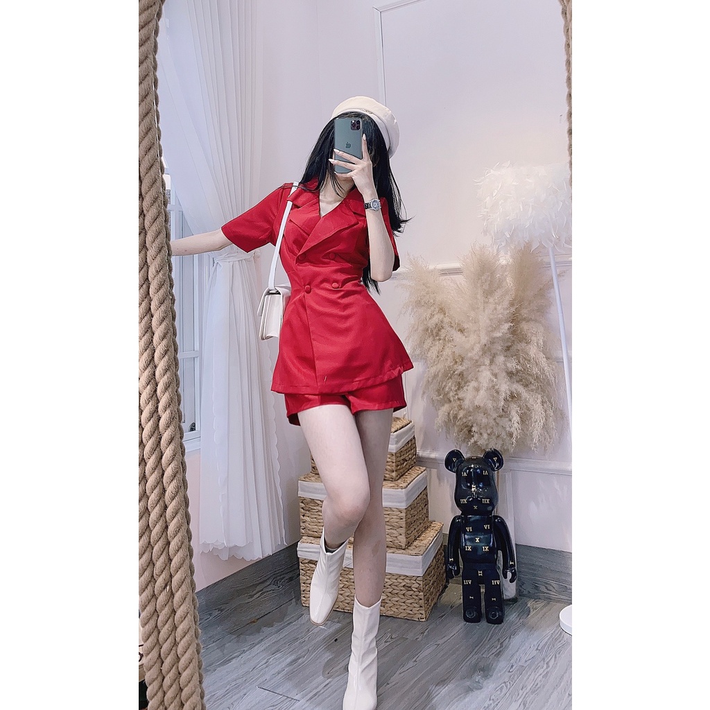 SET Vest Tay Ngắn Nút Bọc Quần Lưng Chun Freesize 40-57kg 4 Màu TN1005