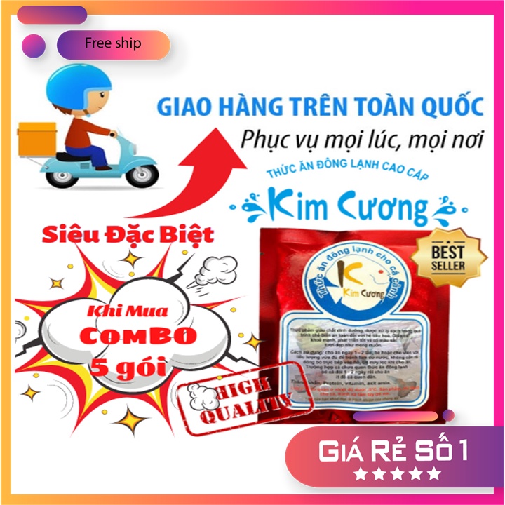 Tim bò KIM CƯƠNG_kích màu [Đỏ]_5gói/500g_thức ăn chăm sóc cho cá cảnh_an toàn bể cá_thú vui thủy sinh_betta...