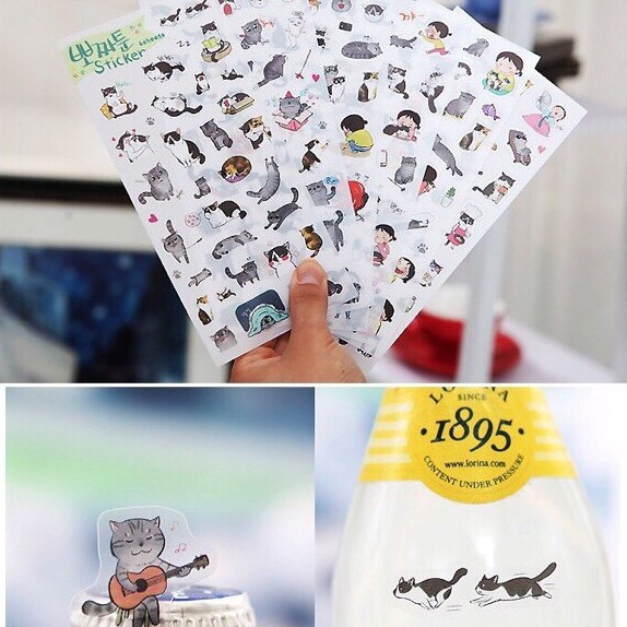 [Set 6 tờ] Sticker mèo béo siêu đáng yêu 9*18cm - Sticker trang trí sổ/ sách vở/ điện thoại  DUASHOP