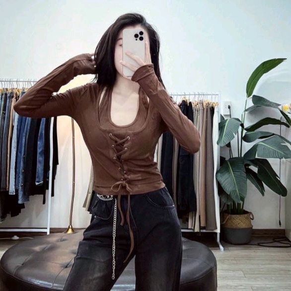 Sét áo cặp tay dài tách rời bấm lỗ đan dây siêu hot (A15