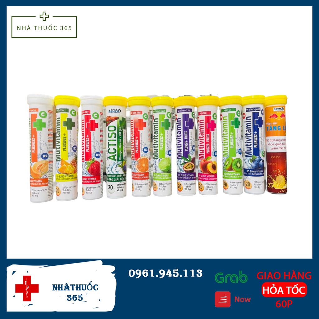 Viên Sủi Vitamin C và Multi các vị khác Hỗ trợ tăng cường hệ miễn dịch tuýp 20 Viên