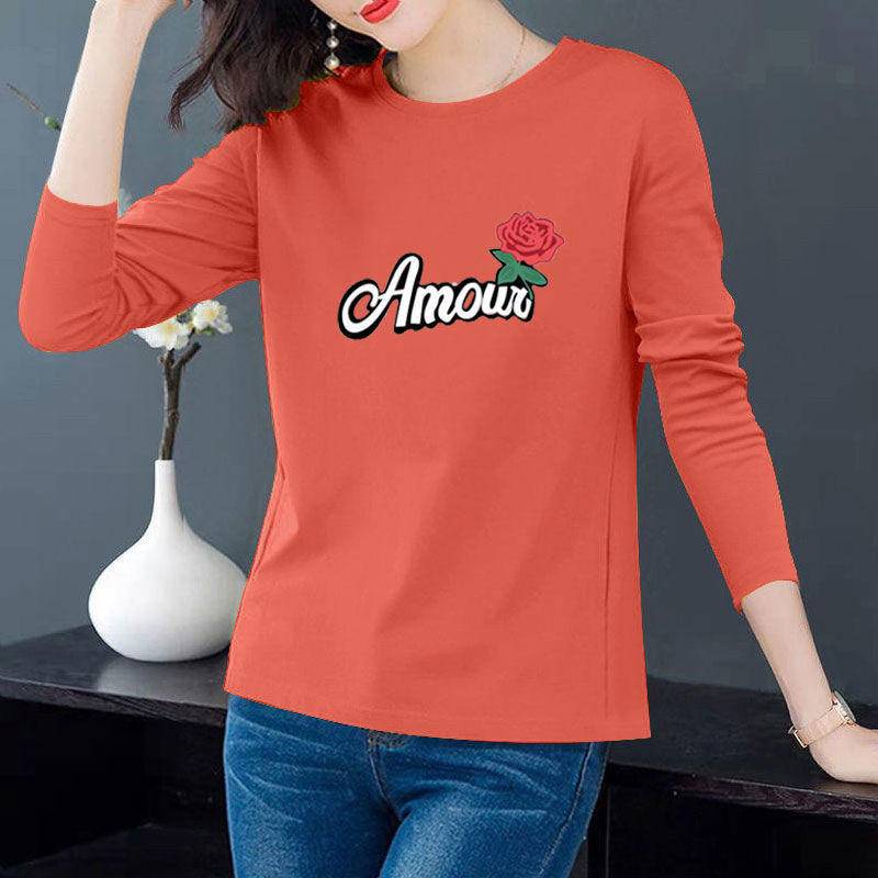 Áo thun cotton cổ tròn tay dài plus size cho phụ nữ trung niên