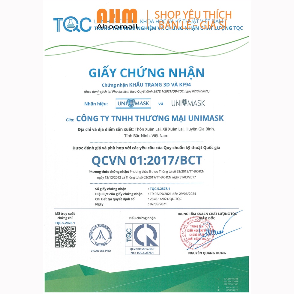 Thùng 300 chiếc Khẩu trang 4 Lớp KF94 UNI MASK Chính hãng