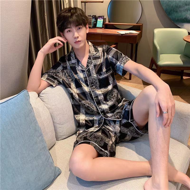 Men's Summer Pajamas Silk Short Sleeve Slim Shorts Fertilizer Large Size Men's Cartoon Youth Student Home Service Suit | BigBuy360 - bigbuy360.vn