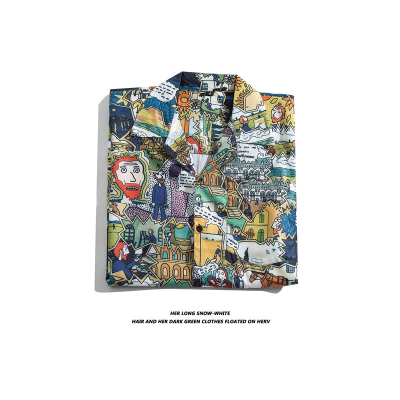 Short Sleeve Shirt With Cartoon Patterns Fashion Dynamic Korean Style For Men