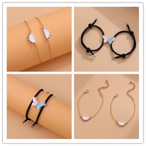 1 Cặp Vòng Tay Dây Thừng Mặt Hình Mặt Trời Và Bướm Có Thể Điều Chỉnh Thời Trang Cho Cặp Đôi