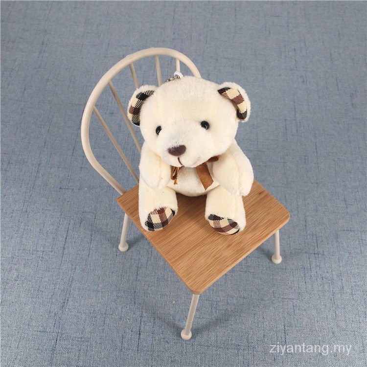 Gấu Teddy nhồi bông màu trắng 8cm gắn móc khóa