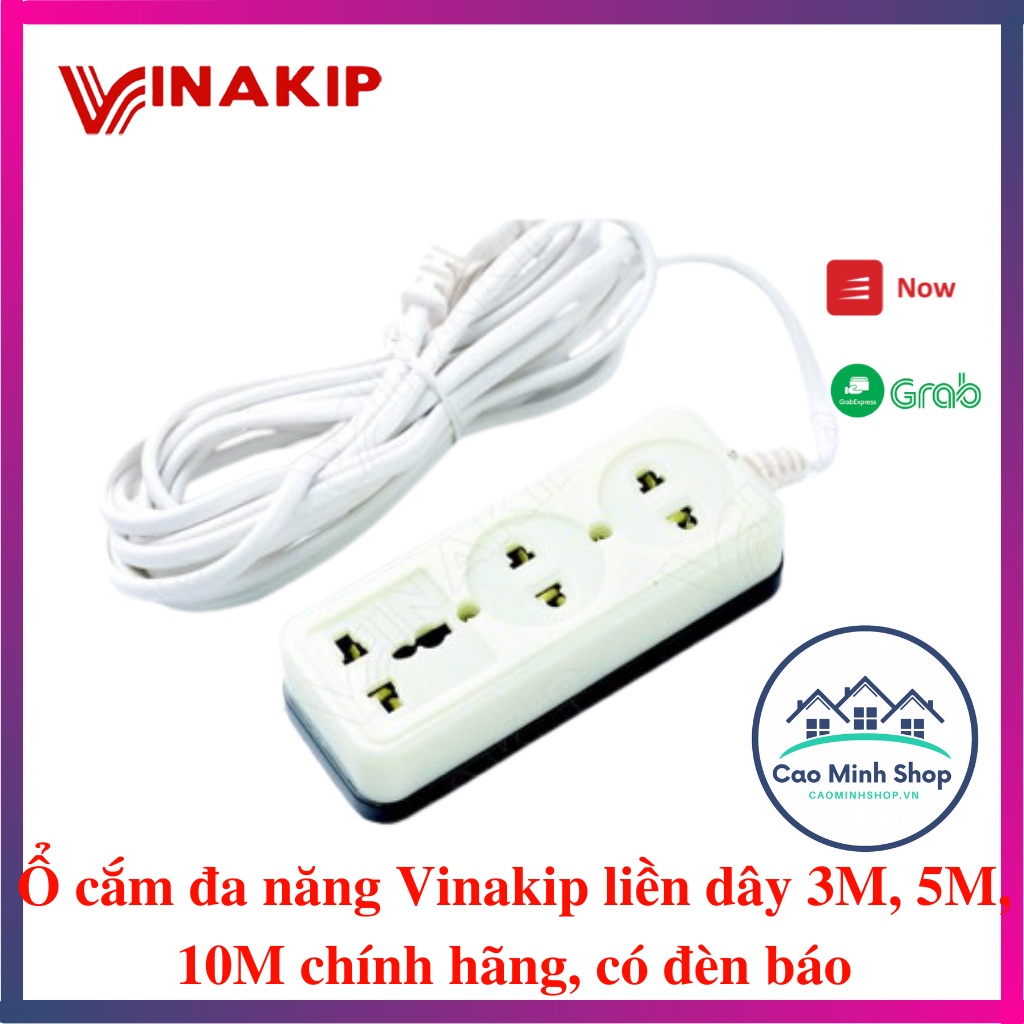 Ổ cắm điện Vinakip liền dây đa năng, dây dài 3m, 5m, 10m chính hãng- Cao Minh Shop