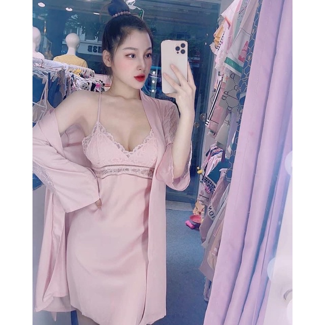 Set váy + Áo choàng lụa satin cao cấp quảng châu