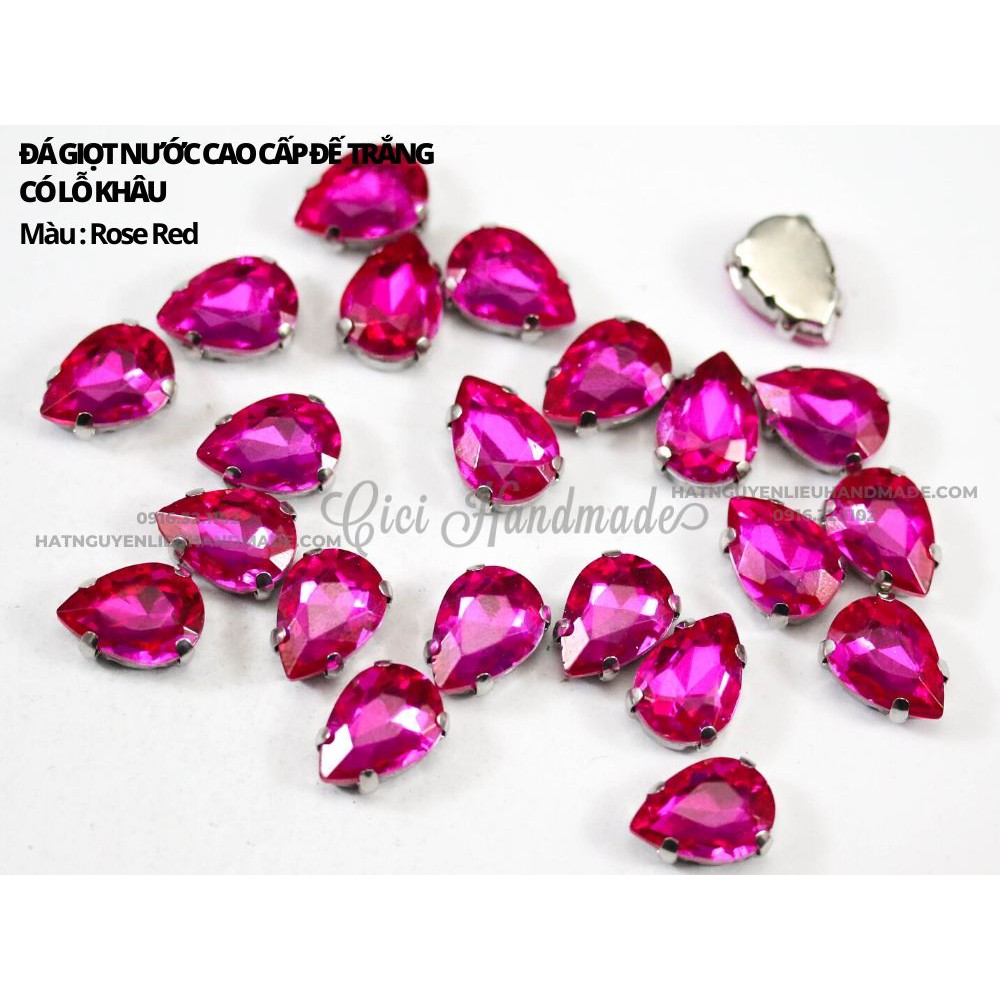 Set 10 hạt đá giọt nước cao cấp đế bạc có lỗ khâu link 1/3 Cici Handmade chuyên hạt đá hạt pha lê hạt cườm hạt trang s
