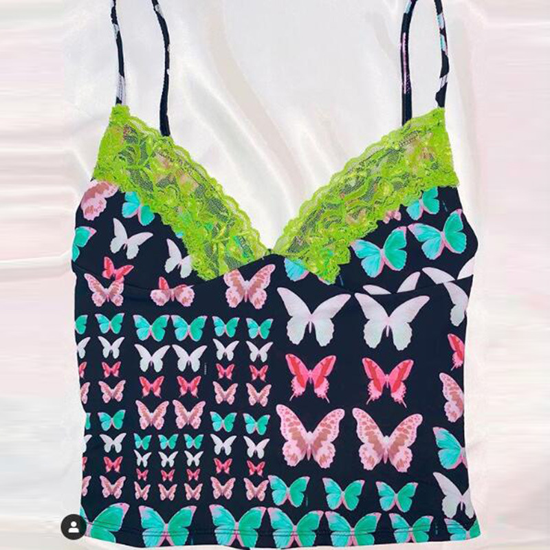 DUNEA Áo Hai Dây In Họa Tiết Bướm Xinh Xắn Dành Cho Nữ