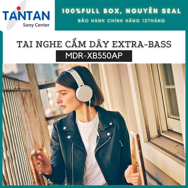 Tai nghe CẮM DÂY EXTRA-BASS Sony MDR-XB550AP | Dynamic rộng 30mm - Đệm tai êm, giúp thoải mái - Microphone - 180g