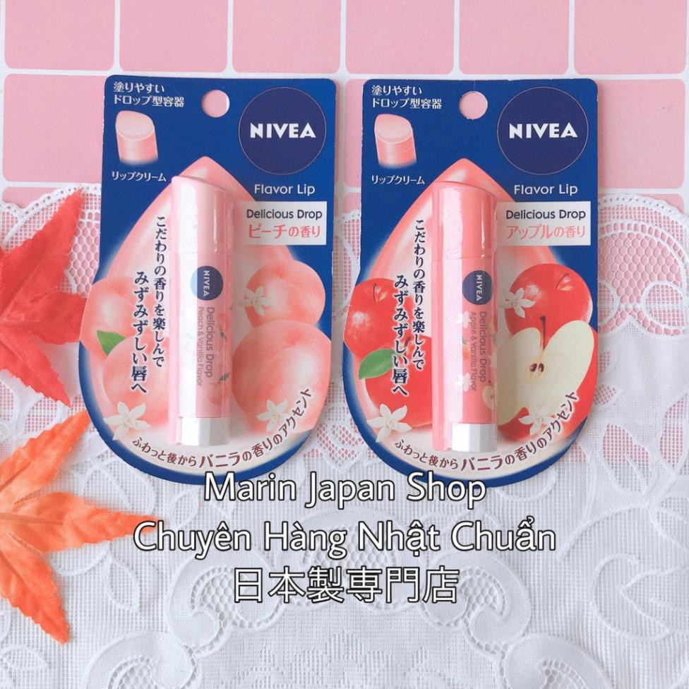 Son dưỡng môi Nivia Nhật Bản có màu hồng và cam tự Nhiên, hương táo và hương đào trái cây