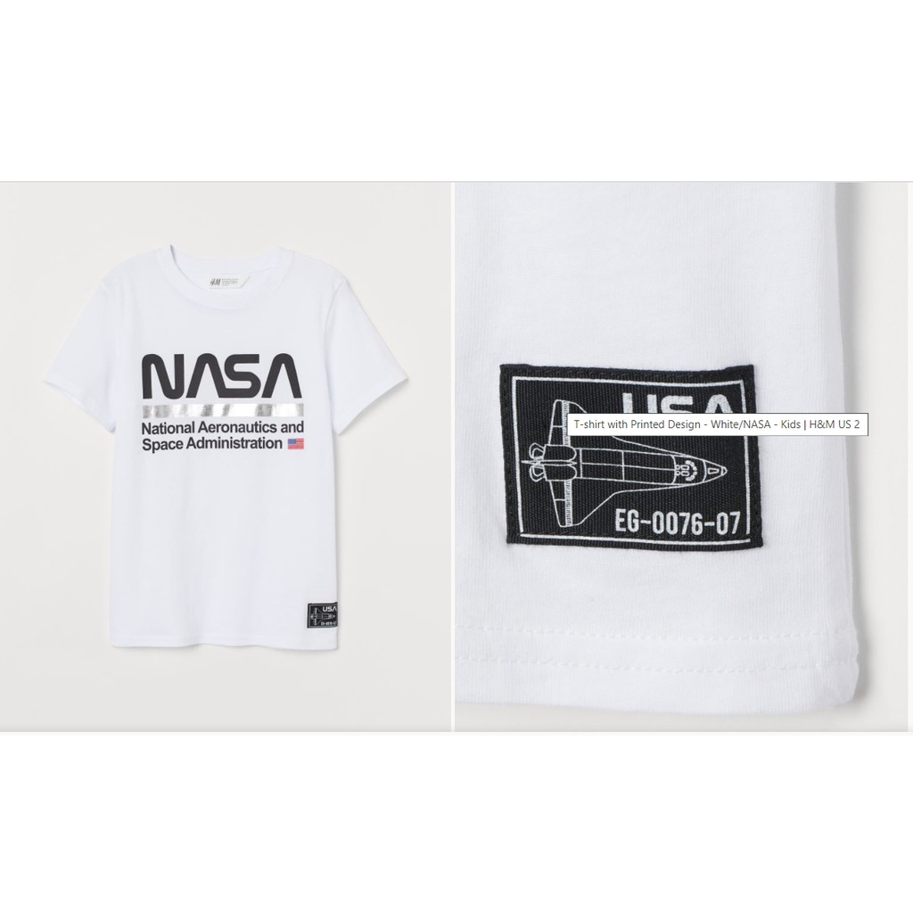Áo phông trắng NASA HM H&amp;M sz 12-14, 14y+_hàng chính hãng authentic