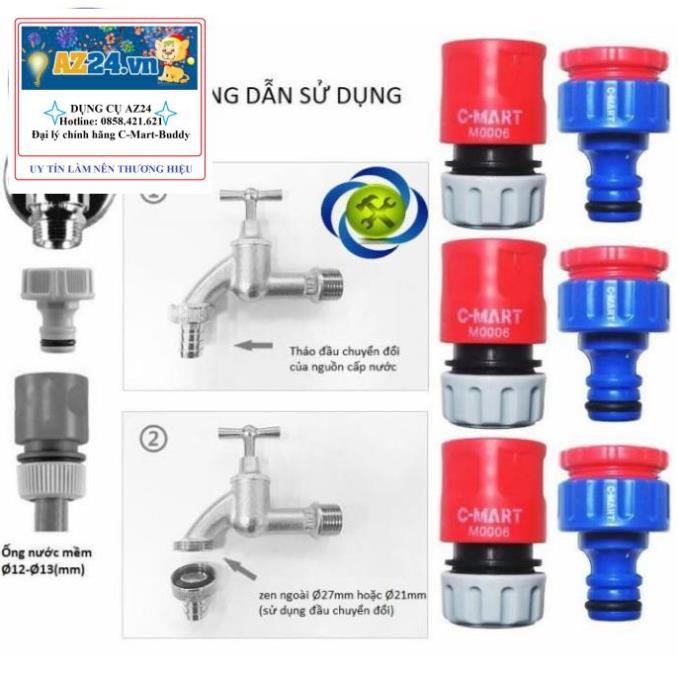 Đầu nối ống nước nhanh C-Mart M0009 lắp vào ren ngoài 21mm RẺ NHẤT THỊ TRƯỜNG (dungcucamtay1808)