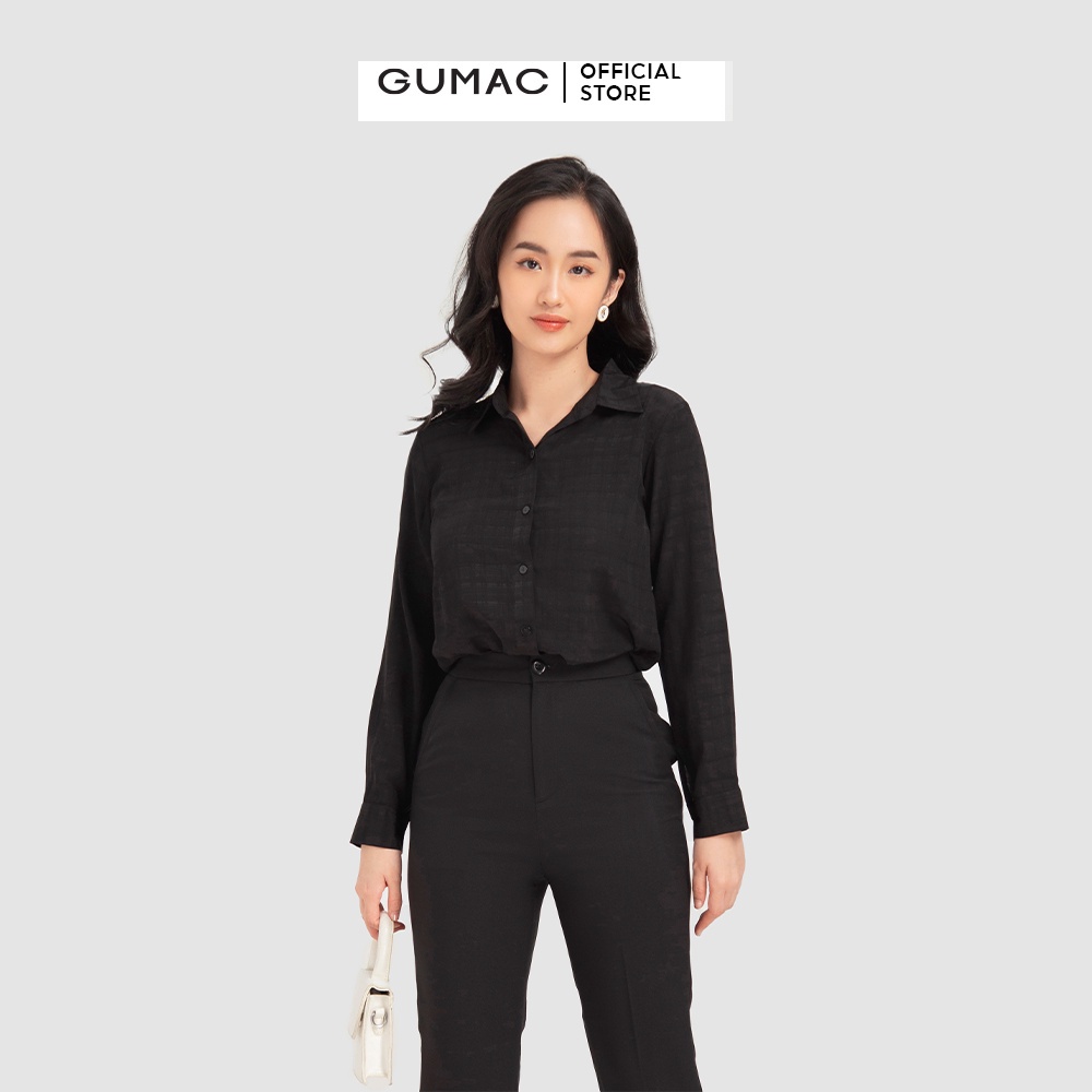 Áo sơ mi nữ caro cơ bản GUMAC màu đen thiết kế basic, thanh lịch AA12130
