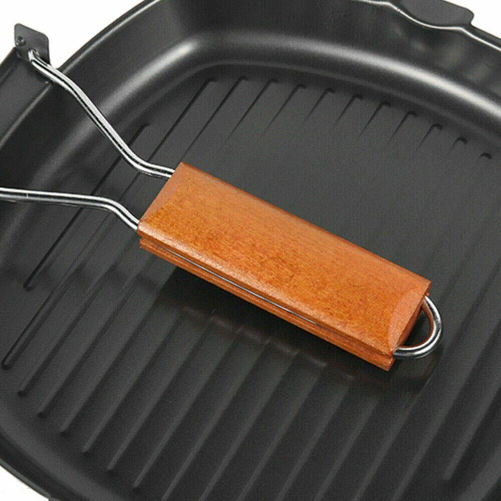 KUNHEV Chảo Chống Dính Tay Cầm Gỗ Nướng BBQ Tiện Dụng