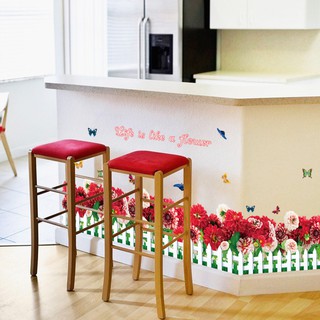  Decal dán chân tường HÀNG RÀO HOA CÚC ĐỎ