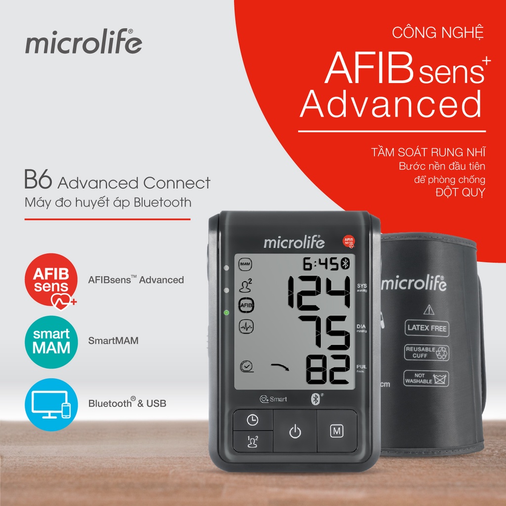 (Giao hỏa tốc 30p) Máy đo huyết áp bắp tay Microlife B6 Advanced Connect - Cảnh báo đột quỵ + Bluetooth
