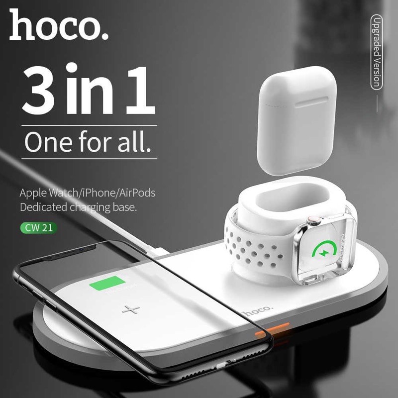 ĐẾ SẠC KHÔNG DÂY IPHONE- SẠC NHANH Qi 3in1 HOCO CW21/CƯw20- SẠC CÙNG LÚC 3 THIẾT BỊ (apple watch- smartphone- airpods)