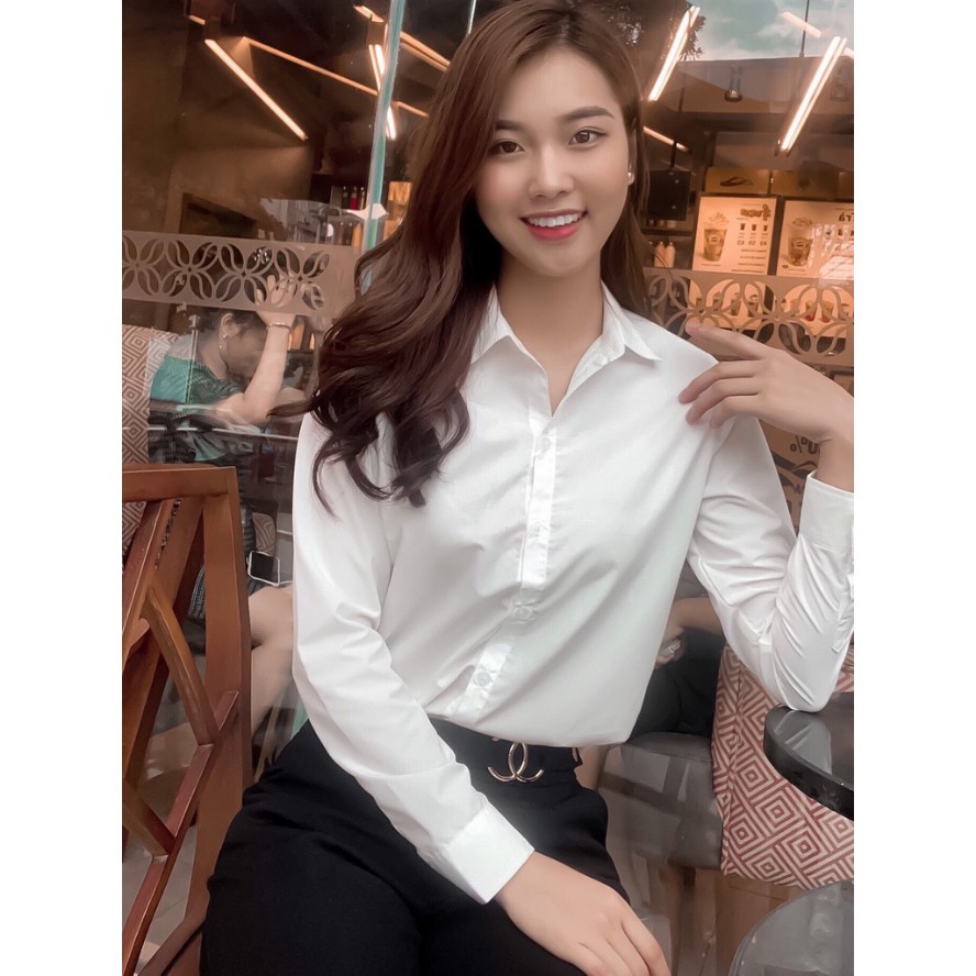 Áo sơ mi dài tay M9 nữ màu trắng