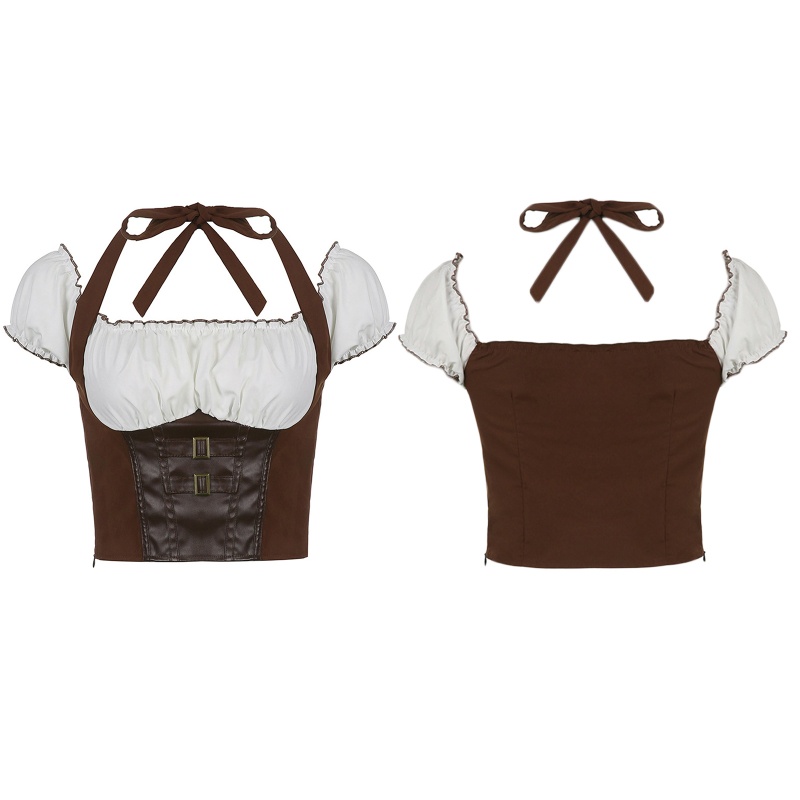 Áo Croptop 2 Mảnh Tay Ngắn Cổ Vuông Phong Cách Cổ Điển Thời Trang Quyến Rũ Cho Nữ